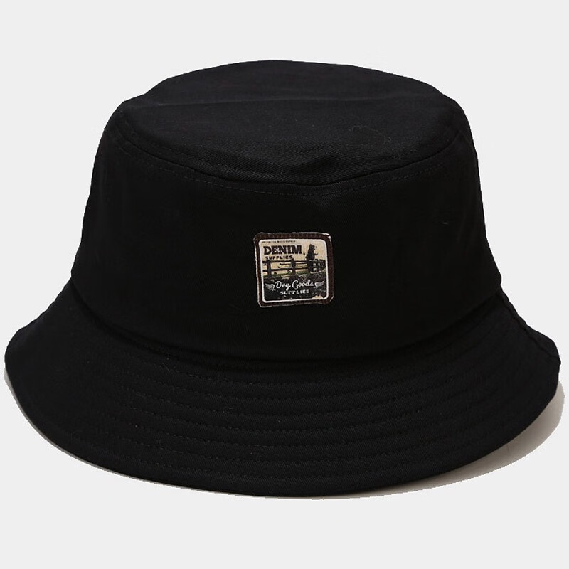 GLO-STORY Fisherman Hat for Men And Women, Vintage Sticker Korean Style Versatile Sun Hat Trendy Street Hip-Hop Couple Bucket Hat, Black