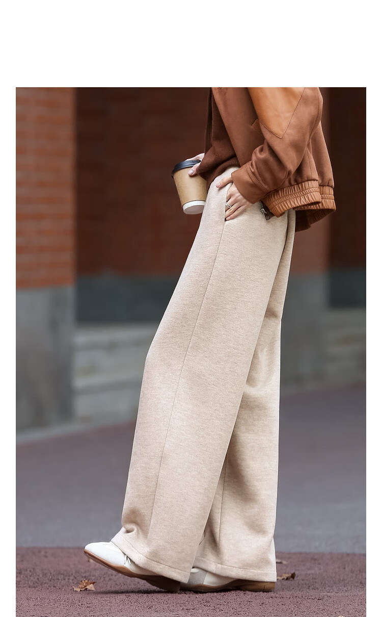 Demana [Mulberry Silk and Wool Blend] Winter Thickened Warm Straight-Leg Elastic High-Waist Comfortable Women's Casual Pants 5