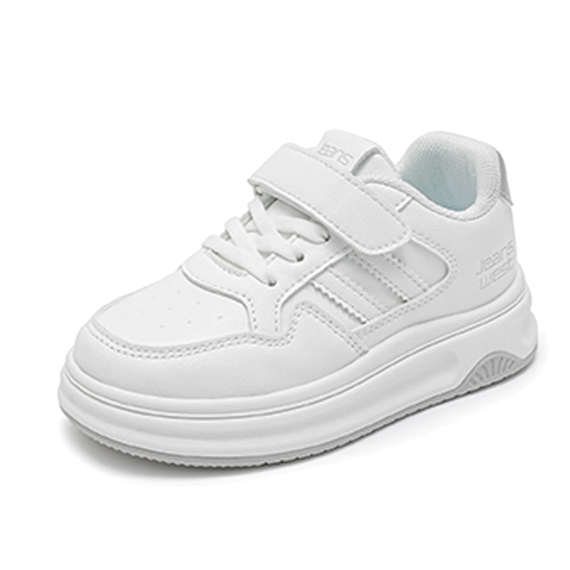 Jeanswest Boys Lightweight Casual Sports Shoes Mid-Large Kids School Versatile White Sneakers Children's Skate Shoes C1A033 White/Silver Size 27