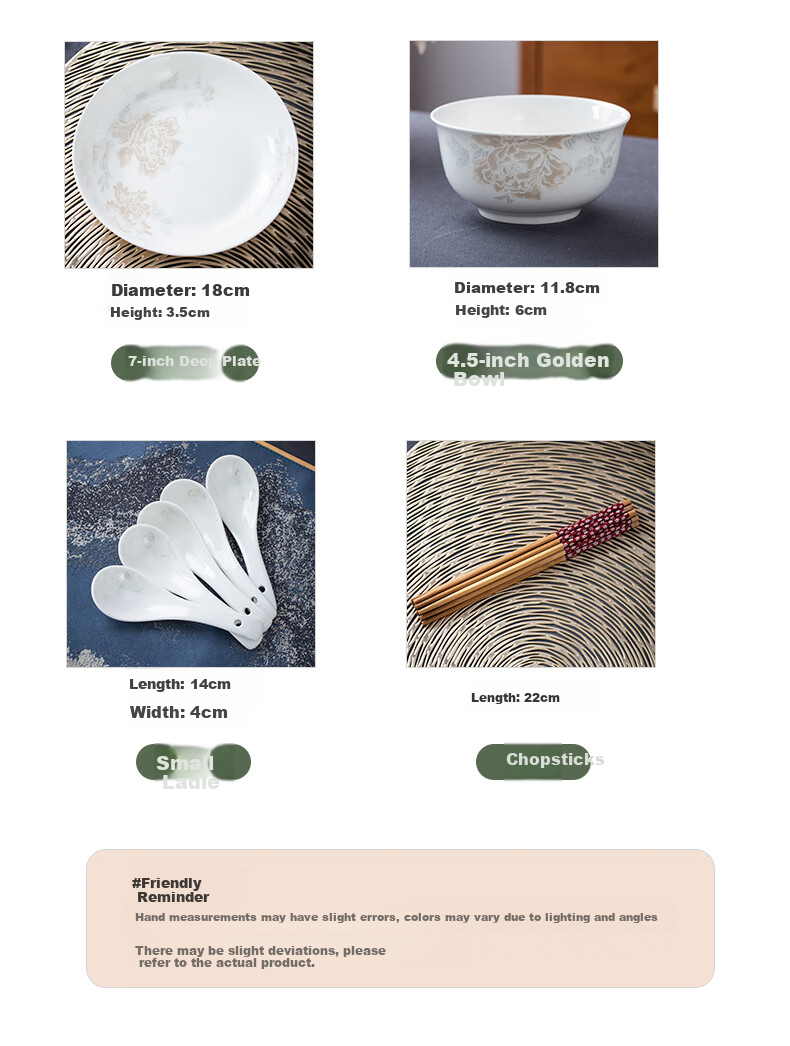 Taoxianghui Jingdezhen High-Quality White Porcelain Jade Clay High-Temperature Tableware Bowls Plates Spoons Chopsticks Ceramic Bowls And Dishes for Home Use, 14-Piece Gift Dinnerware Set 16