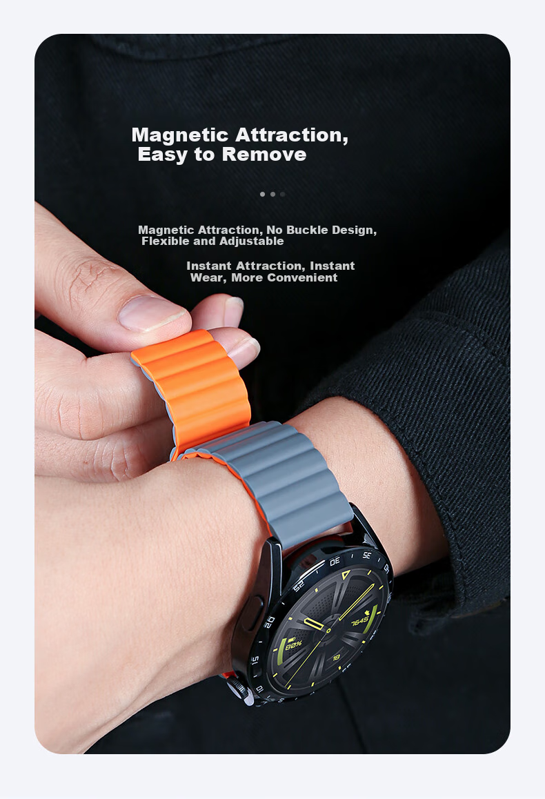 JINGZ Suitable for Huawei GT6/Pro Watch Strap, Compatible with GT5/4 Silicone Magnetic Band, Breathable Sports Wristband for Men, 22mm 5
