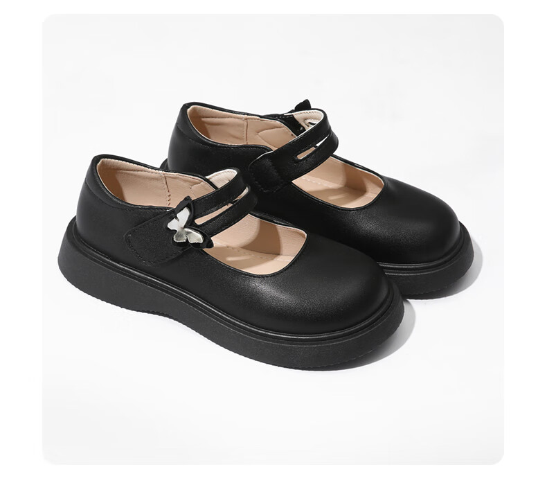 Guniya Girls Children's Leather Shoes Square Toe Breathable Soft Sole School Performance Shoes Black Matte Size 30 12