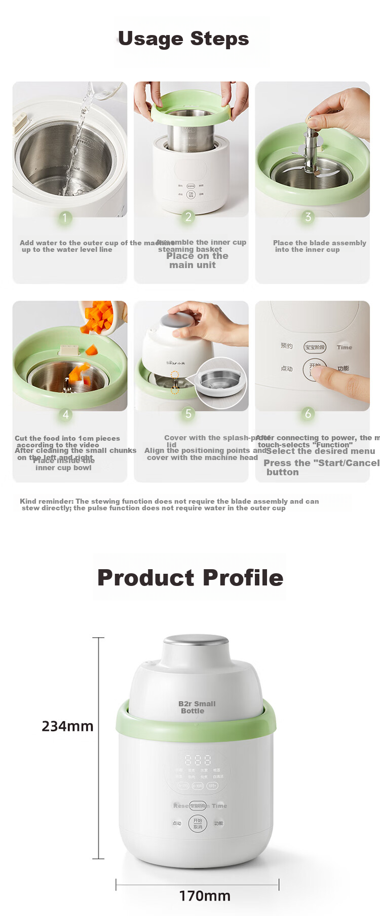 Bear Baby Food Processor, Steaming And Cooking All-In Rice Paste Maker, Multi-Functional Food Pot with 6 Blades, Double Blades, And Dual Cups 16