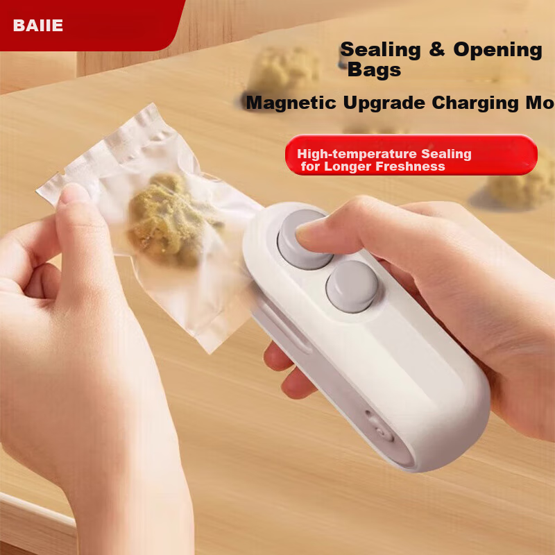 BJ Mini Sealing Machine, Portable Home Sealer, Snack Packaging Bag Sealing Clamp, Hand-Pressed Sealer, Rechargeable Sealing Tool, Hot Sealing Machine, Mooncake Packaging Bag Sealer