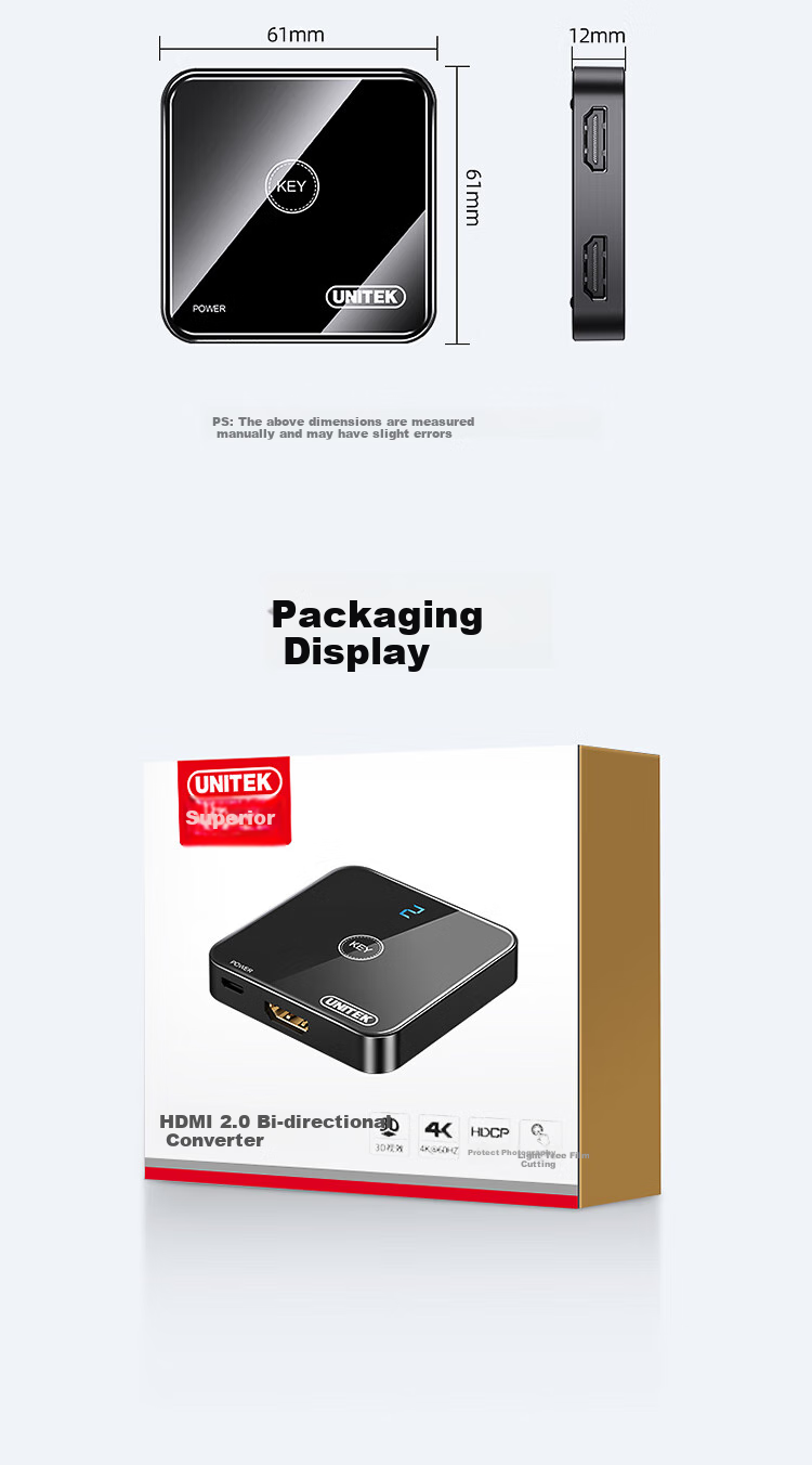 UNITEK HDMI Switcher Two-In 4K HD Video Splitter for Laptop, Smart Box to TV Projector Bidirectional Conversion V140A 12