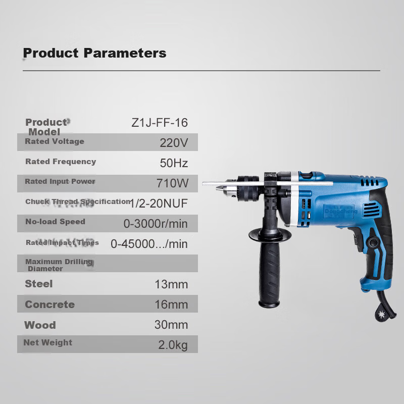 Dongcheng 710W Impact Drill, Household Electric Hand Drill, Corded Power Tool, Multi-Functional Electric Drill Z1J-FF 1