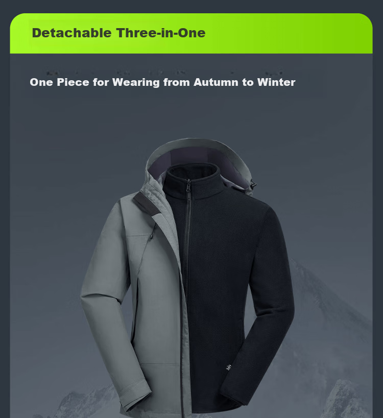 JD Original Chamois 300 Windbreaker with Fleece Inner Layer, Three-In Outdoor Jacket for Men And Women, Warm New Year Coat, Obsidian Black, 3XL 3