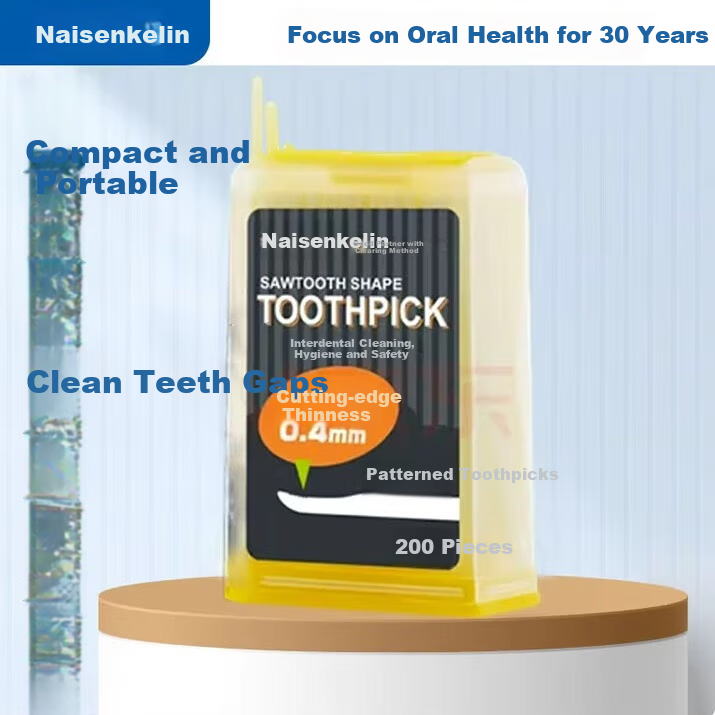 Naisenkelin Toothpick, Portable Hygienic Safe Flat 0.4mm Crescent-Shaped, 200 Pieces * 1 Box