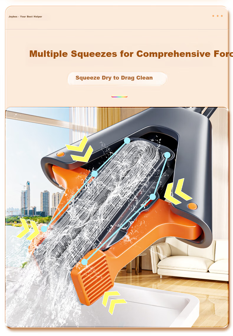 Jiabangshou Sponge Mop, 38cm*2 Cotton Head, No Hand Washing Required, Double Squeezing Water, Gel Cotton, Household All-In Mop, 2025 Model Floor Cleaning Wonder 4