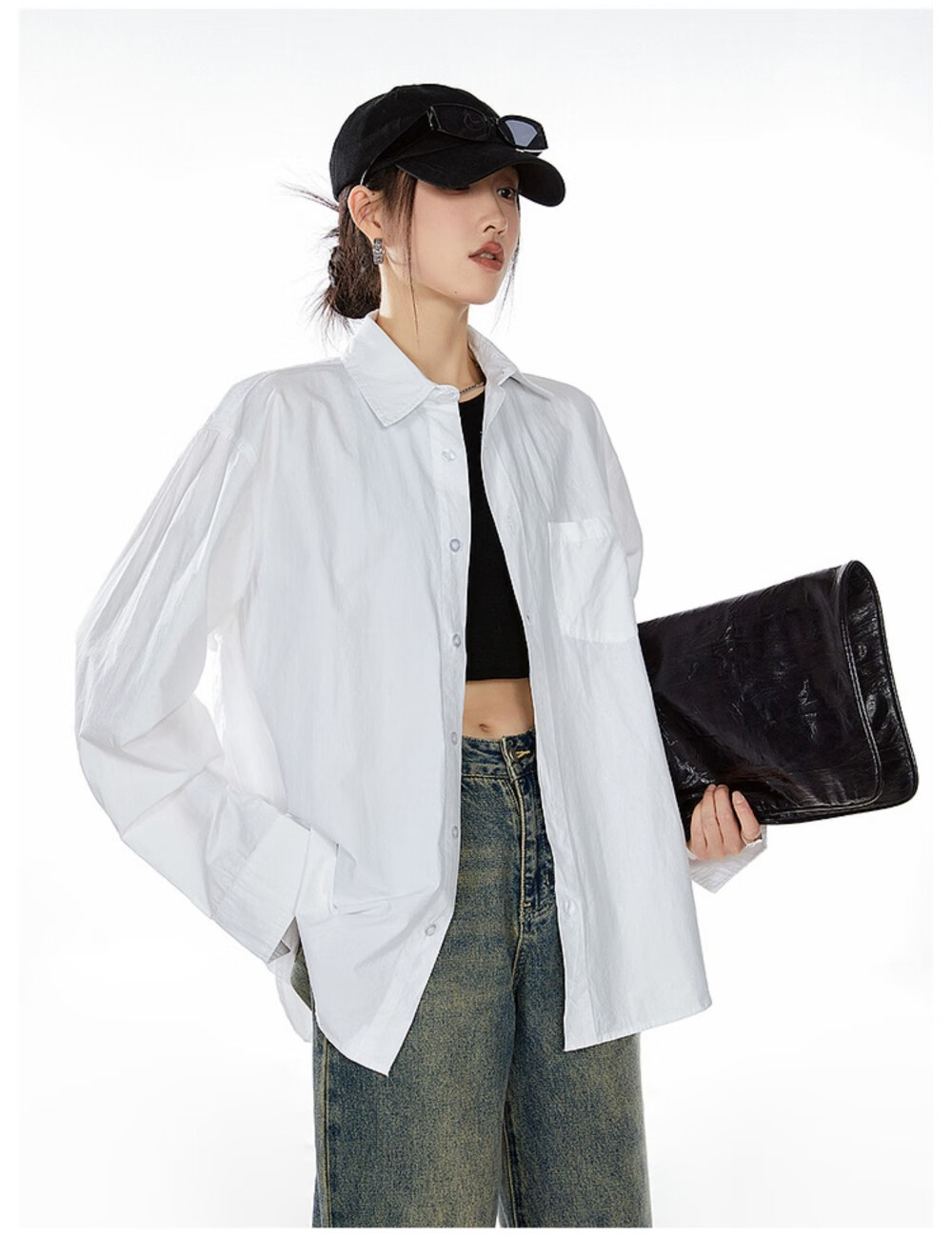ICH MODE American Vintage White Shirt Women Casual Loose Fit Trendy Blouse Jacket Top Lazy Style White M 18