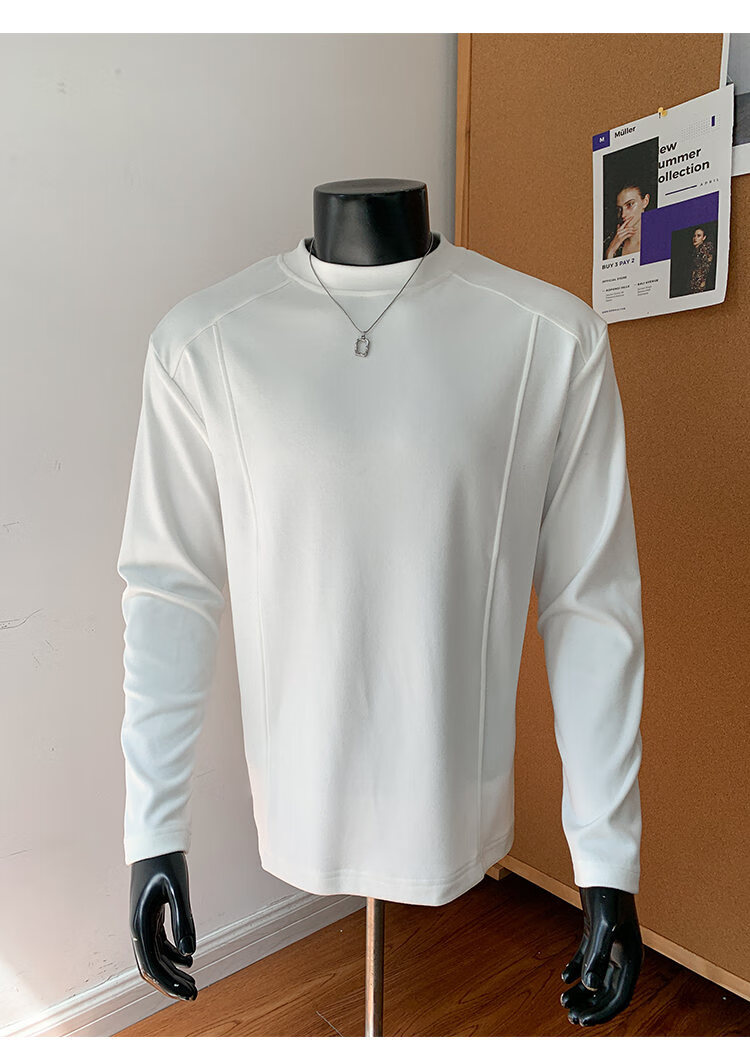 CLOR Patchwork Double-Sided Velvet Long Sleeve T-Shirt Men Spring Autumn Warm Pullover Crew Neck Base Layer CXT06 Black L 3