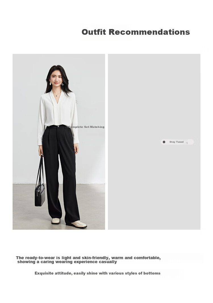 Bodexiaojie White V-Neck Blouse, Professional Women's Suit Inner Wear, Formal Attire for Interviews And Daily Commuting, Chiffon Shirt, Size L 3