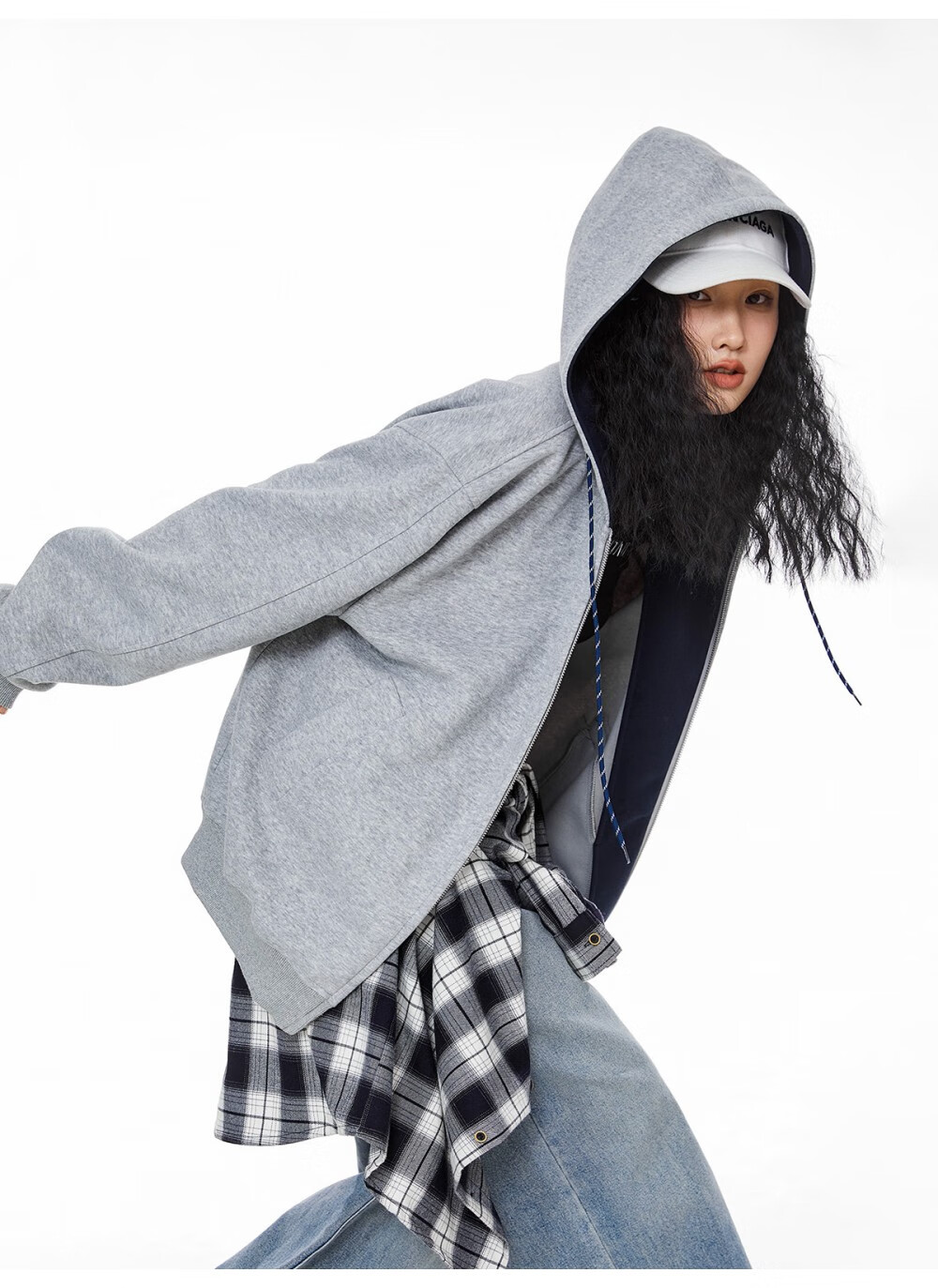 ICH MODE Women's Hoodie American Vintage Loose Fit Zip-up Sweatshirt Spring Autumn New Light Heather Gray L 16