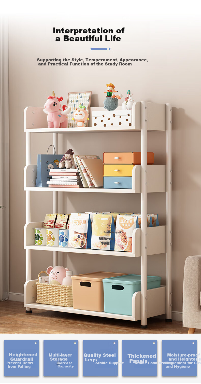 Shanshanmuyi Floor-Standing Mobile Simple Bookshelf, Student Storage Rack, Home Living Room Shelf, Multi-Layer Storage Rack 4