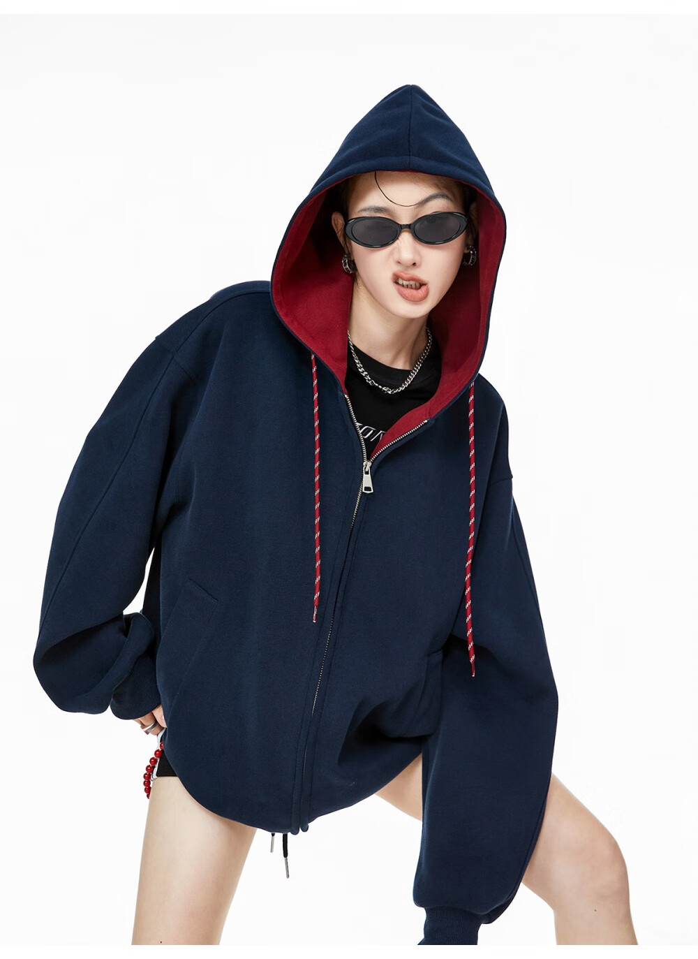 ICH MODE Women's Hoodie American Vintage Loose Fit Zip-up Sweatshirt Spring Autumn New Light Heather Gray L 13
