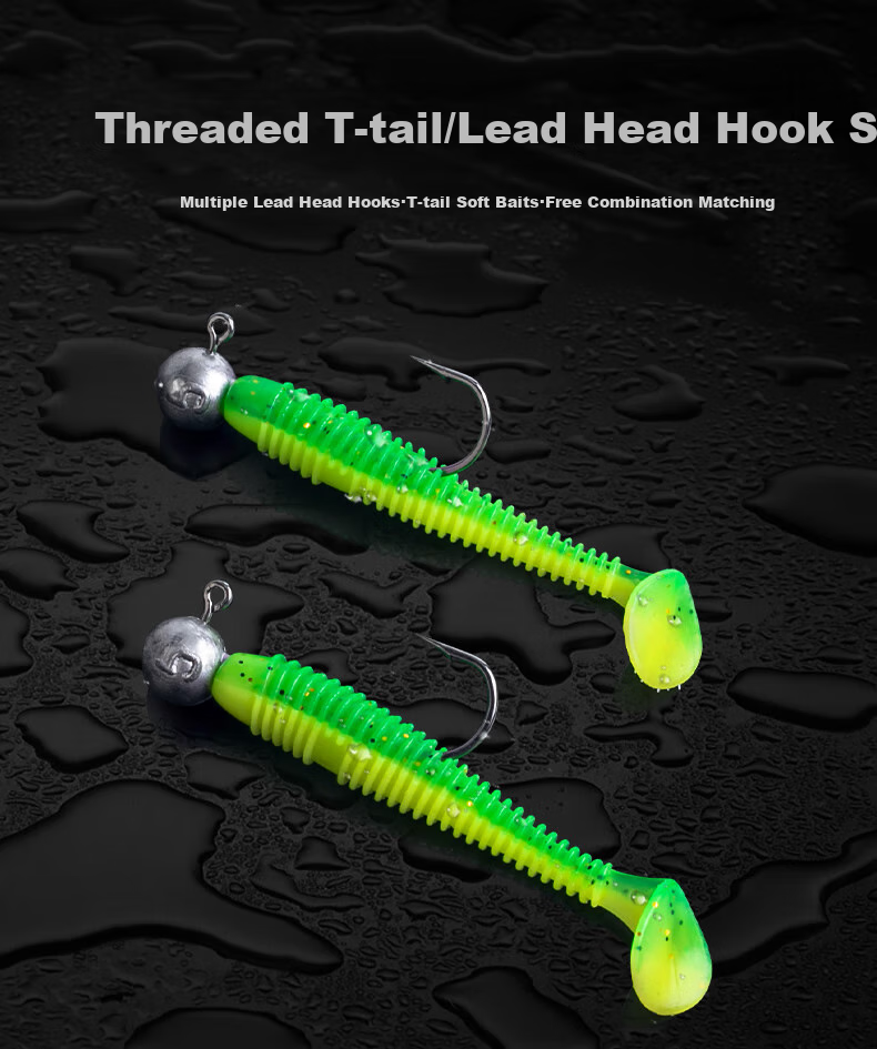 Guowangluya Lure Soft Bait T-Tail Lead Hook Artificial Bait Set Fishing Rig Soft Bait for Mandarin Fish Root Fishing in Freshwater 1