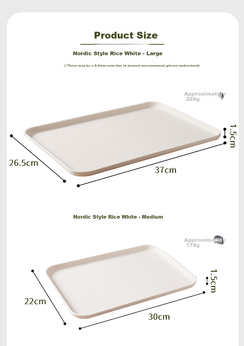 BJ Rectangular Fruit Tray, Tea Tray, Household Fruit Plate, Breakfast Plate, Storage Tray, Living Room Snack Plate, Large Size, Off-White Color 10
