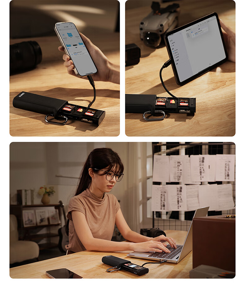 Ulanzi CR1 Three-In USB/Type-C Card Reader 3.1 High-Speed SD/TF Compatible with Computers, Tablets, Smartphones, Action Cameras, Drones, CCD Surveillance Storage Cards 6
