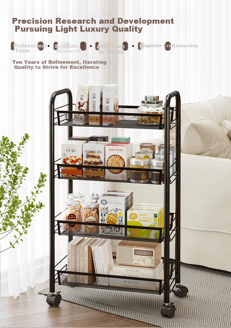 Nanye Small Cart Storage Rack Multi-layer Mobile Household Children's Snack Storage Rack with Hooks ZWC-1 2