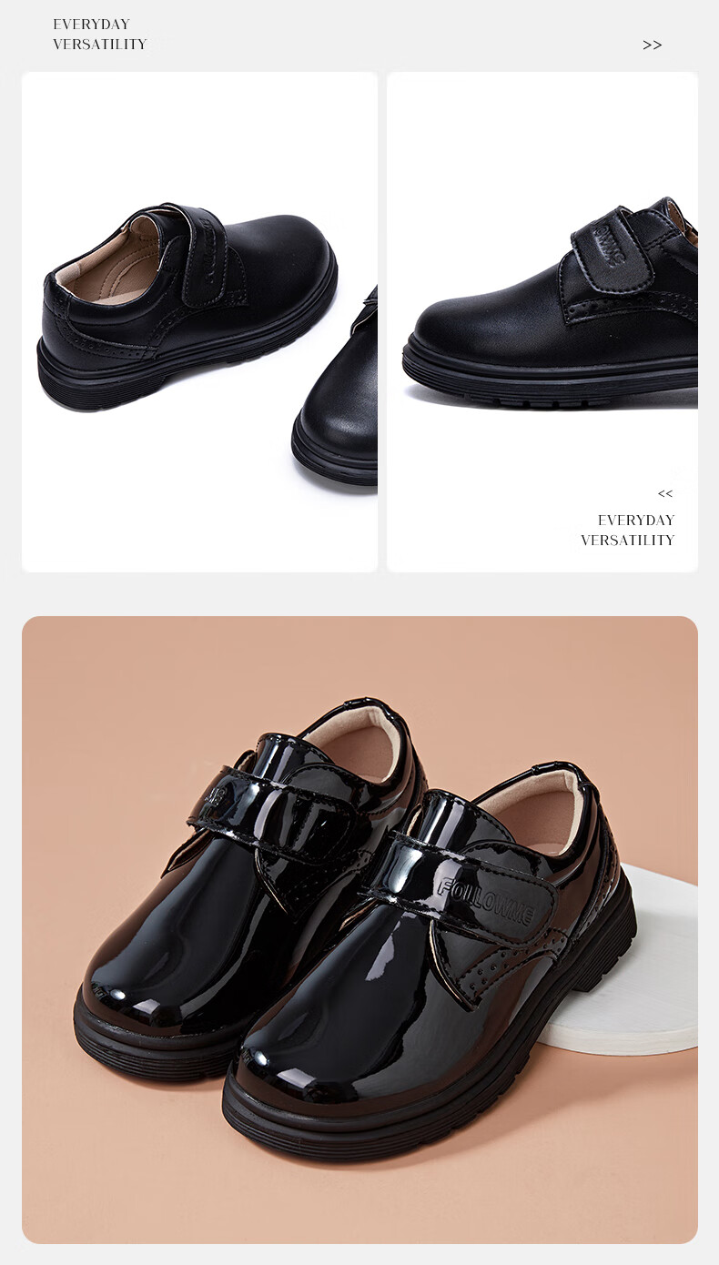 Follow Me Boys Leather Shoes Spring And Autumn Children's Soft-Soled Student Campus Performance Shoes Boys' Flats Black 32 7