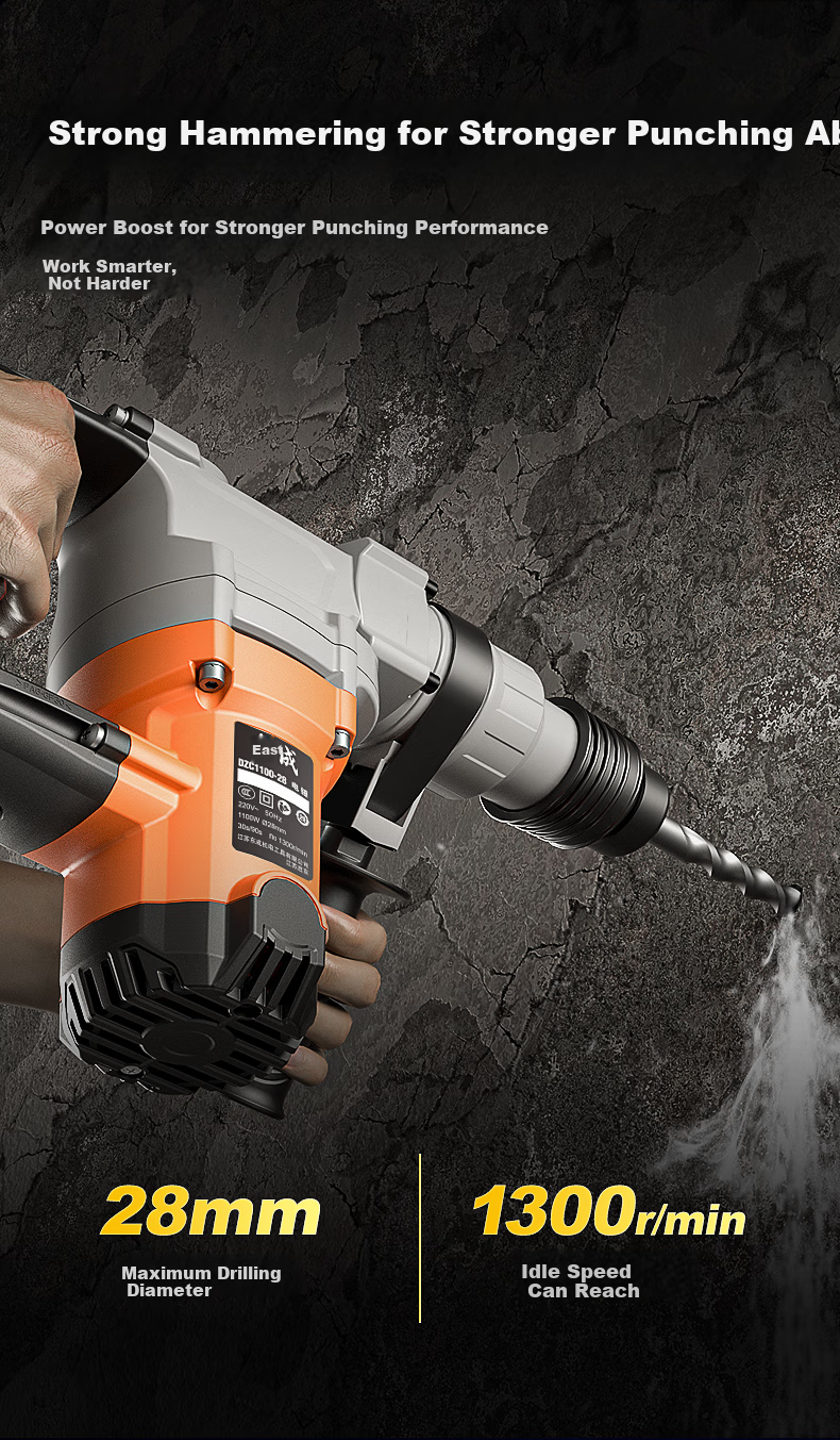 Dongcheng 1100W Rotary Hammer And Pick DZC1100-28 Impact Drill with Safety Clutch, Concrete Drill, Industrial Grade 6