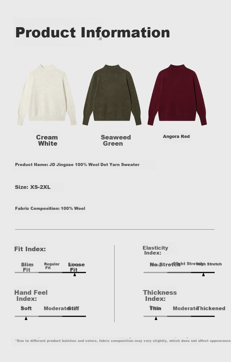 JD Original Women's Sweater, Fashionable Knitted Top, New Year Winter Pure Wool Pullover, Round Neck, Angola Red, Size L 30