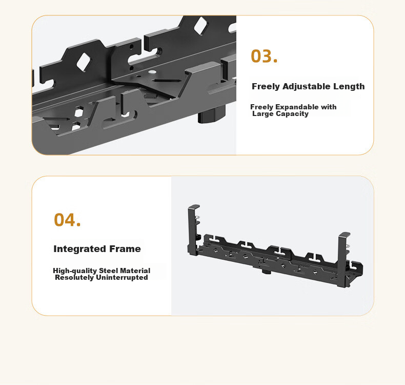 Beishi Under-Desk Cable Management Organizer, Cable Tray for TV And Monitor, No-Drill Desktop Cable Holder, Power Strip And Router Storage Solution, Black Single-Layer Extendable Model 7
