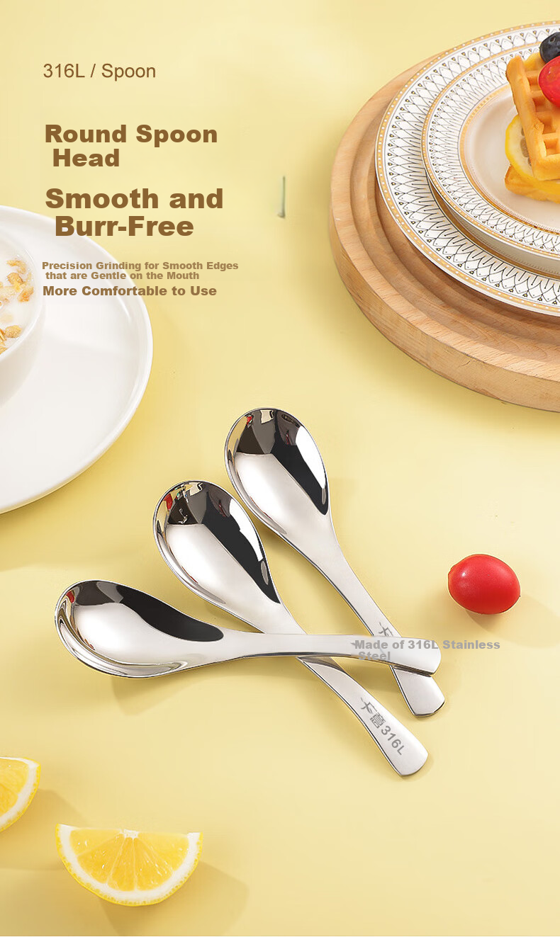 Guangyi Spoon, 316L Stainless Steel Soup Ladle, Household Serving Spoon, Enlarged And Thickened Dining Spoon, 2-Piece Set, GY8549 8
