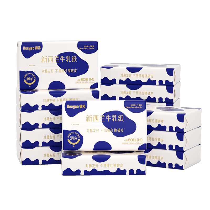 Deyou Ultra-Soft 4-Ply Milk Paper, 80 Sheets, 16 Packs, Suitable for Babies, Cloud-Soft Tissue, Cream Paper, Soft Tissues, M Size