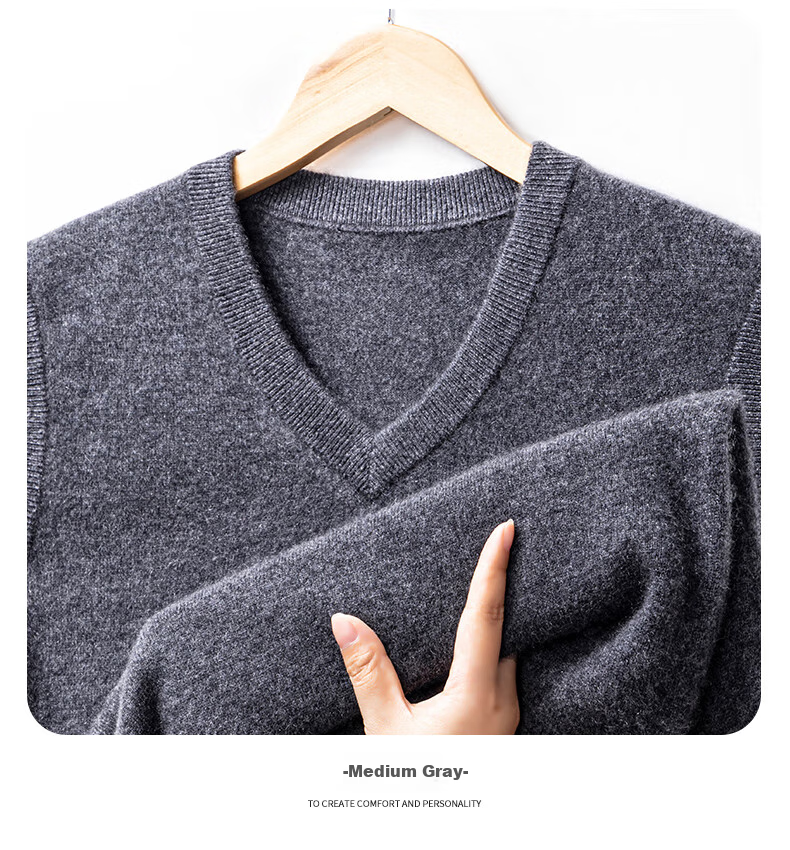 Hengyuanxiang Men's Thick Cashmere Vest 100% Pure Cashmere Autumn Winter V-Neck Sleeveless Warm Versatile Sweater 9