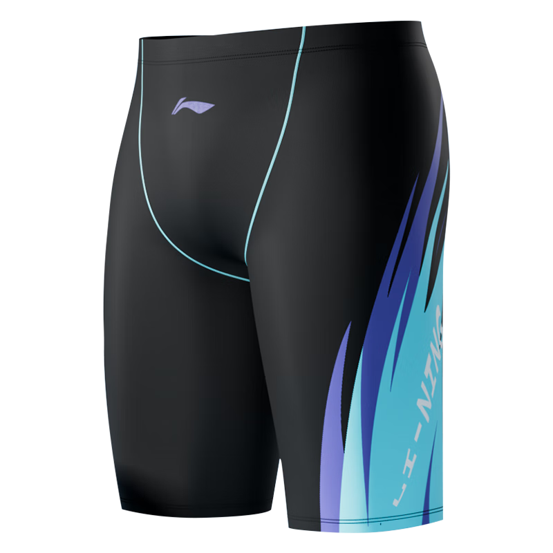 LI-NING Kids Boys Youth Professional Training Knee-Length Swim Trunks Black Blue 140