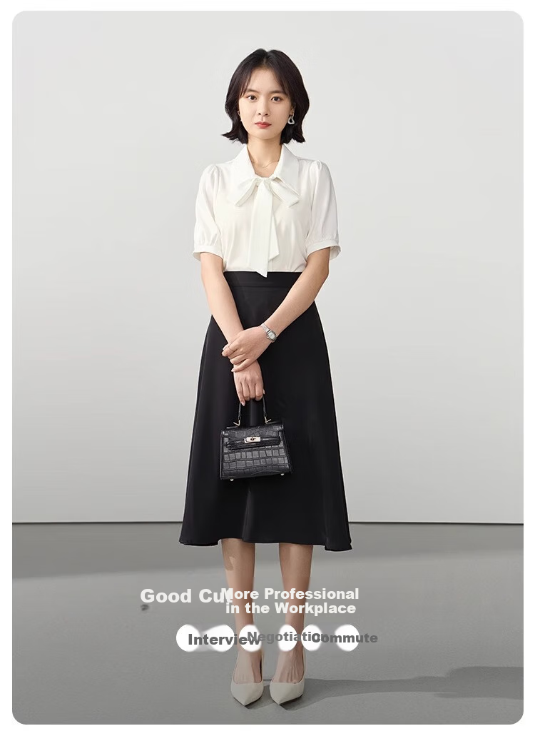 Bodexiaojie Blue Short-Sleeve Shirt for Women, Urban Daily Commute Outfit, Petite Chiffon Blouse, Interview Professional Shirt, Size S 1
