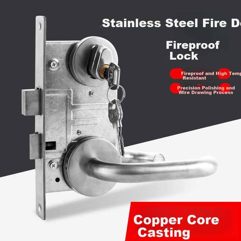 Cuntiandaofu Fire Door Lock, Stainless Steel Complete Set, Universal Fire Door Lock Cylinder, Passage Lock Accessories, Handle Fire Lock Body