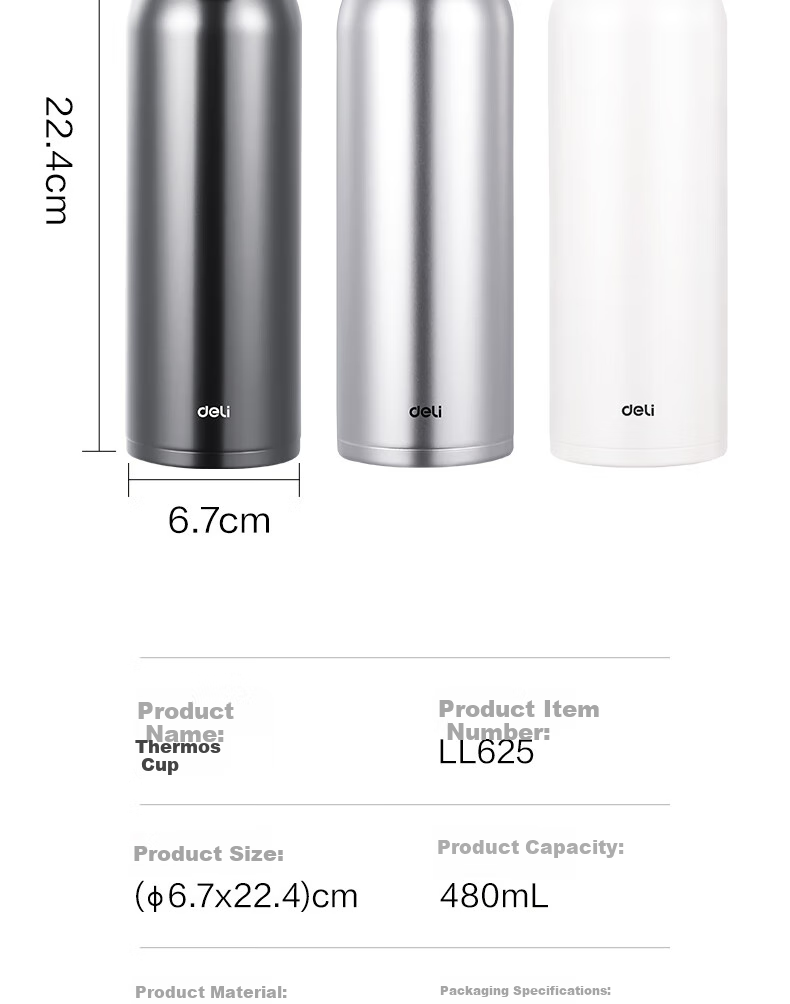 Deli (Deli) Twist-Cap Cup, Insulated Cup, 316L Stainless Steel Water Bottle, Portable Large-Capacity Coffee Mug, 500ml Silver LL626 12