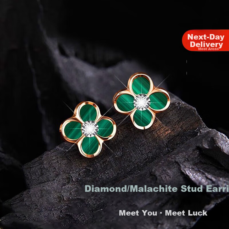 Grace Girl Diamond Four-Leaf Clover Stud Earrings for Women, Versatile Light Luxury Jewelry, Anniversary Birthday Gift for Girlfriend