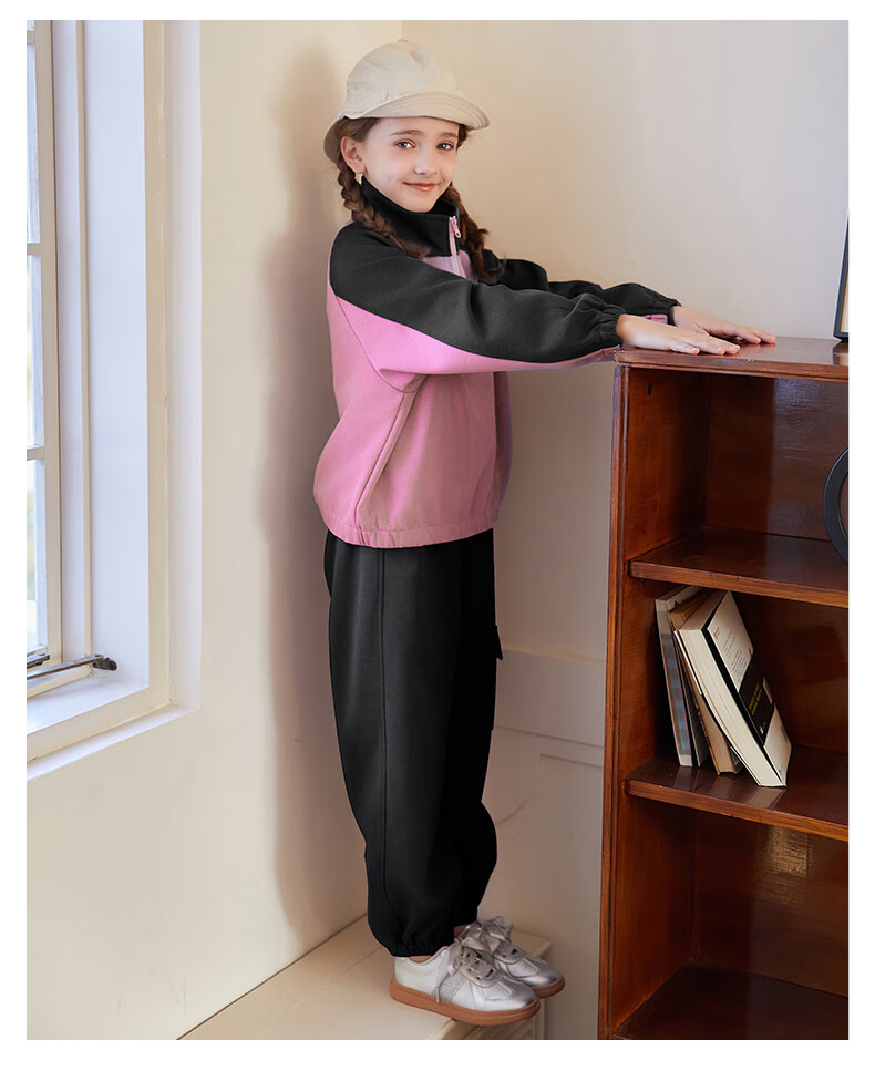 Follow Me Girls' Color Block Set Spring And Autumn Casual Sports Two-Piece Outfit Children's Jacket Knit Pants Purple/gray 140 4