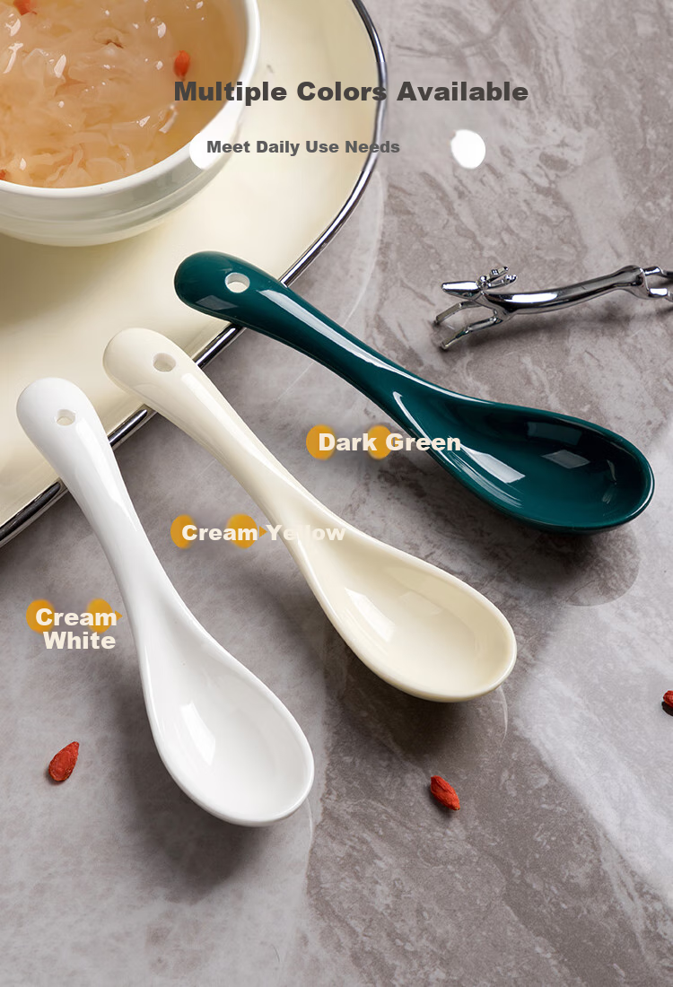 Banwushenghuo Ceramic Large Spoon, Household Long-Handled Soup Ladle, Porridge Scoop, Large Soup Spoon, High-Quality Serving Spoon, Porridge Mixing Spoon, Dining Spoo 8