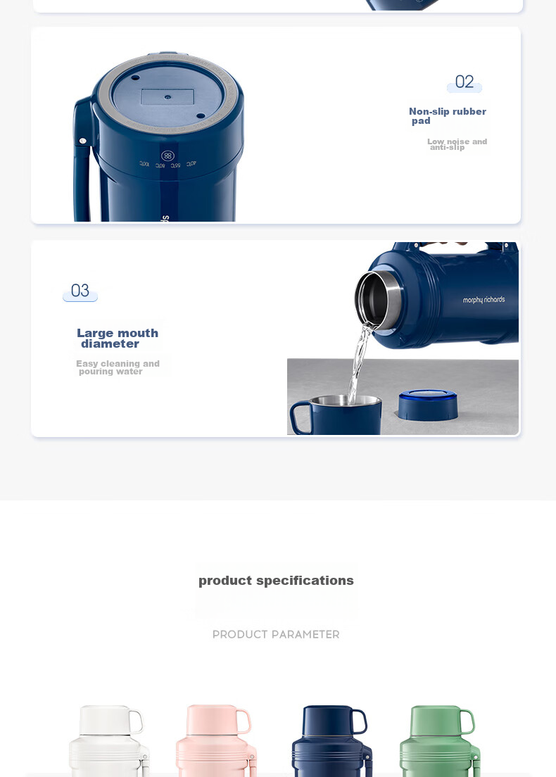 Morphyrichards Portable Electric Kettle, Large Capacity Household Water Boiler, Outdoor Travel Vacuum Insulation Stainless Steel Anti-Scalding Water Cup, Electric Hot Water Pot MR6061 Blue One's Member 24