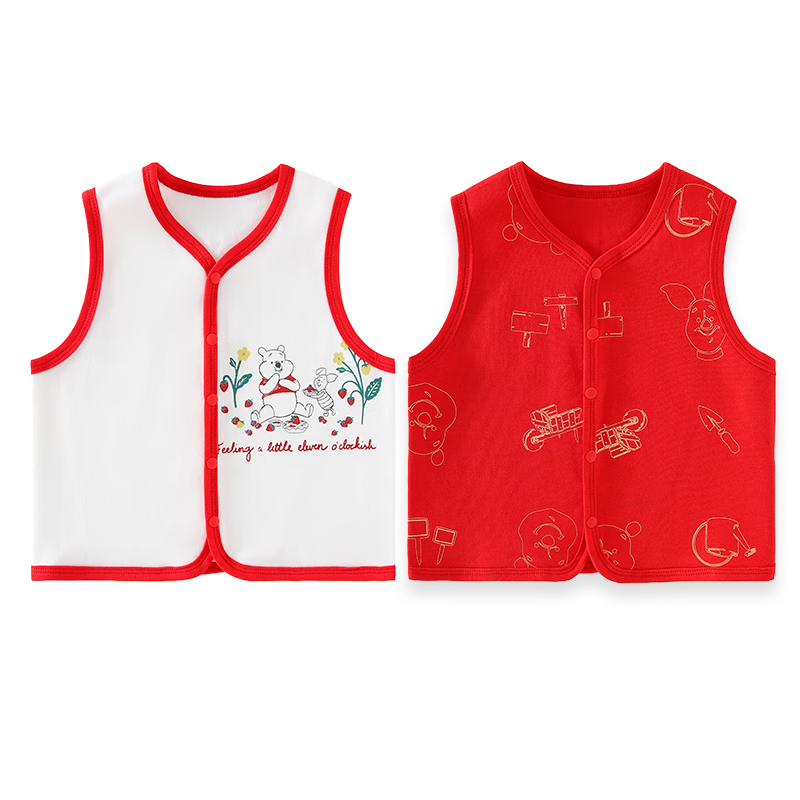 Disney Baby Vest Set, 2 Pieces, Newborn Red Cotton Sleeveless Shirt for 100 Days Celebration, Spring Autumn Winter, Size 73