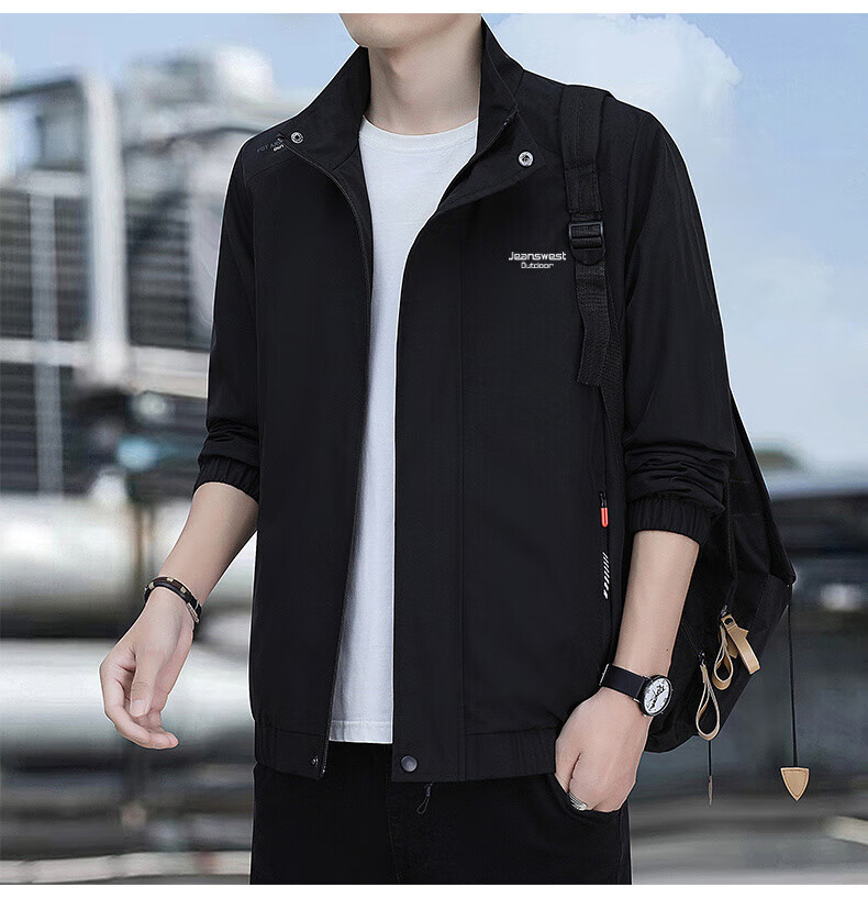 Jeanswest Men's Outdoor Sports Jacket Spring Autumn Coat Winter Trendy Simple Fashion Stand Collar Waterproof Casual Loose Top Dark Gray 2XL 4