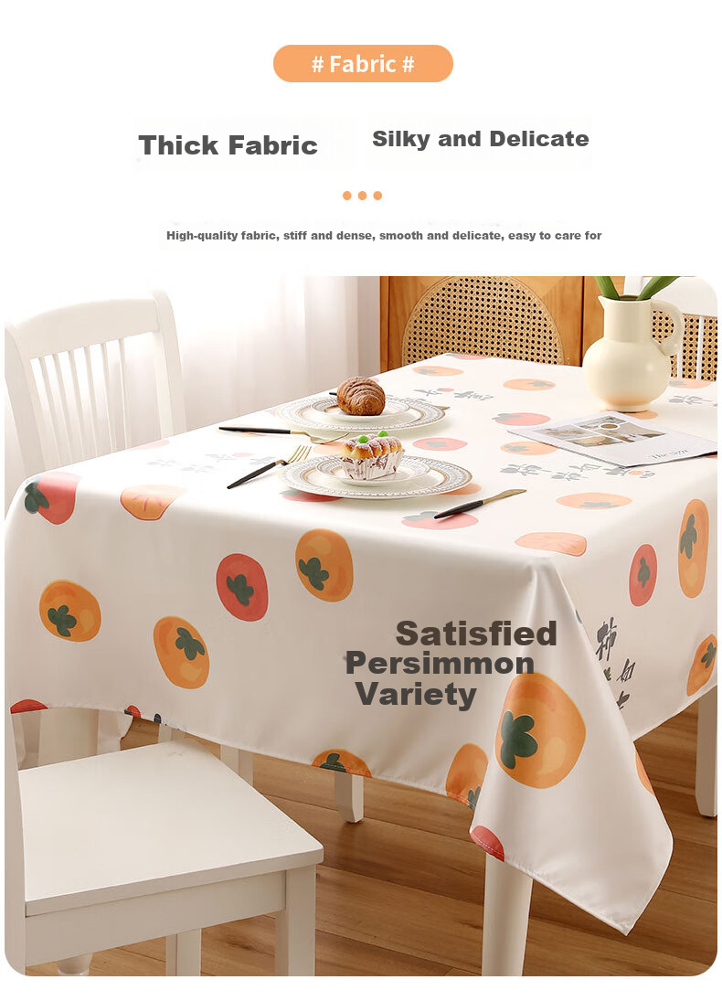 CHERISHES LIFE Waterproof And Oil-Resistant TPU Tablecloth, Washable Rectangular Dining Table Cover for Home Use, Tea Table Cloth, Persimmon-Shaped, Auspicious Design, 137*180cm 4