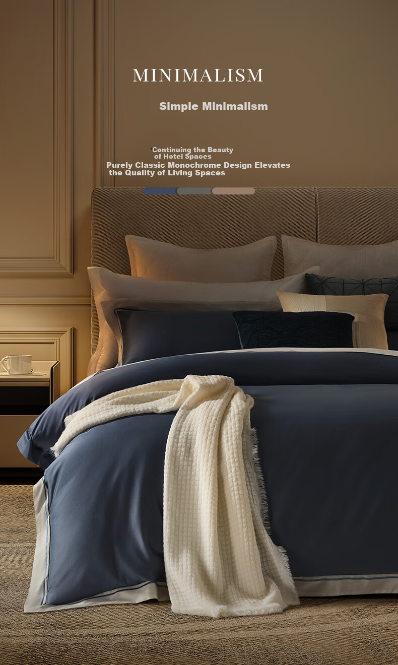 Canasin Four-Piece Bedding Set, Five-Star Hotel Pure Cotton 60-Count Grade A Long-Staple Cotton Bedding Double Duvet Cover, Smog Blue, for 1.5-Meter Bed 4