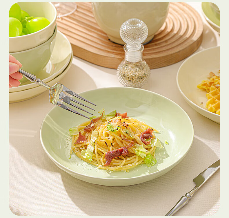 AOmeiyou Cream Style Ceramic Plates Set of 2, 8-Inch Porcelain Dinner Plates with Underglaze Color, Premium Home Tableware 10