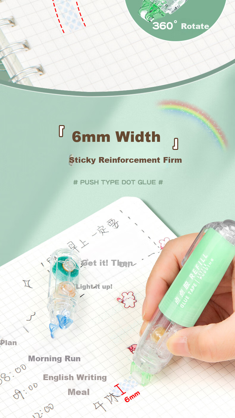 CHANGLi Push-Button Dot Glue Correction Tape High-Adhesive Student-Specific Error Correction Sticky Dots Double-Sided Transparent Tape Children's Craft Glue Pen Sticker Journal Tape Stationery 5