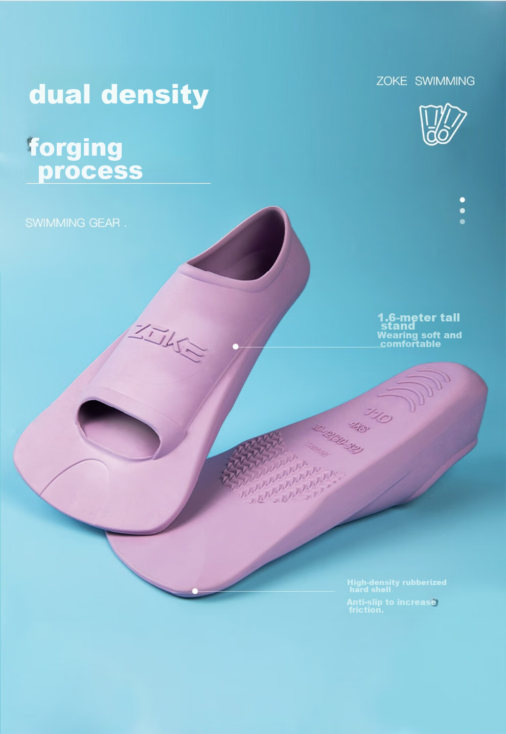 ZOKE Swimming Flippers, Professional Training Kickboard, Rubber Duck Foot Board, Diving And Snorkeling Equipment, 621505851-6, Size 30/32 3