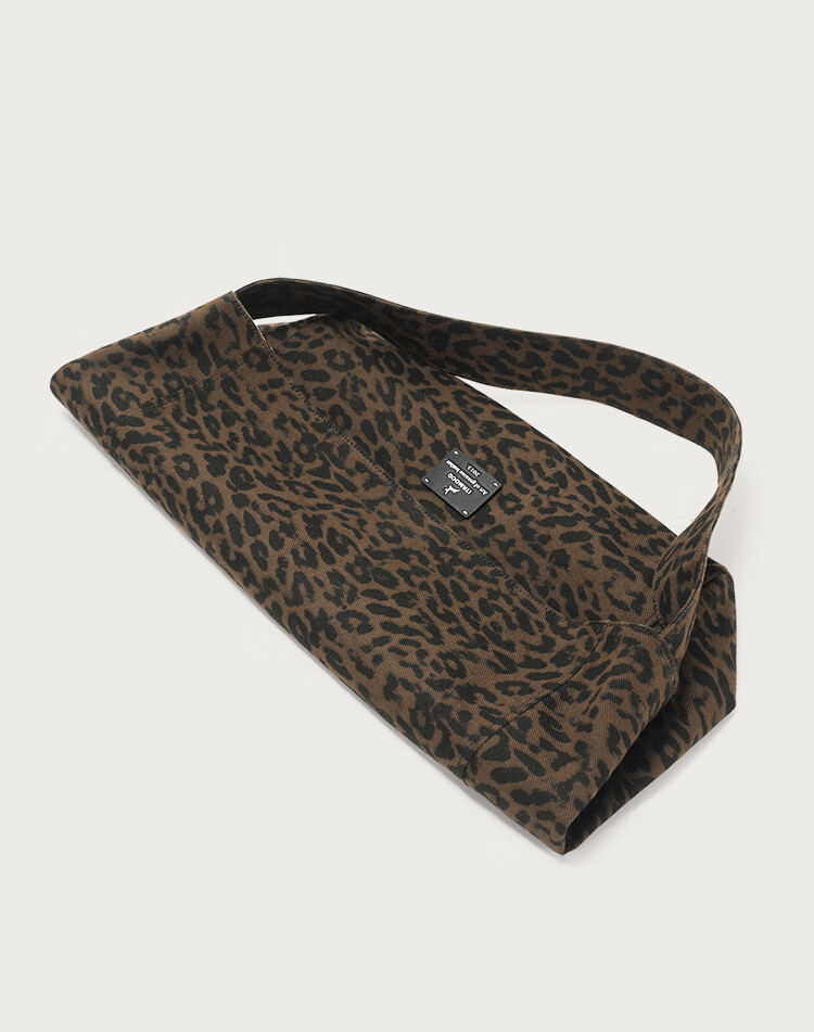 Miaodi Relaxed Lazy Style Leopard Print Large Capacity Double-Sided Shoulder Commuter Canvas Tote Bag Women's Underarm Hobo Bag 27