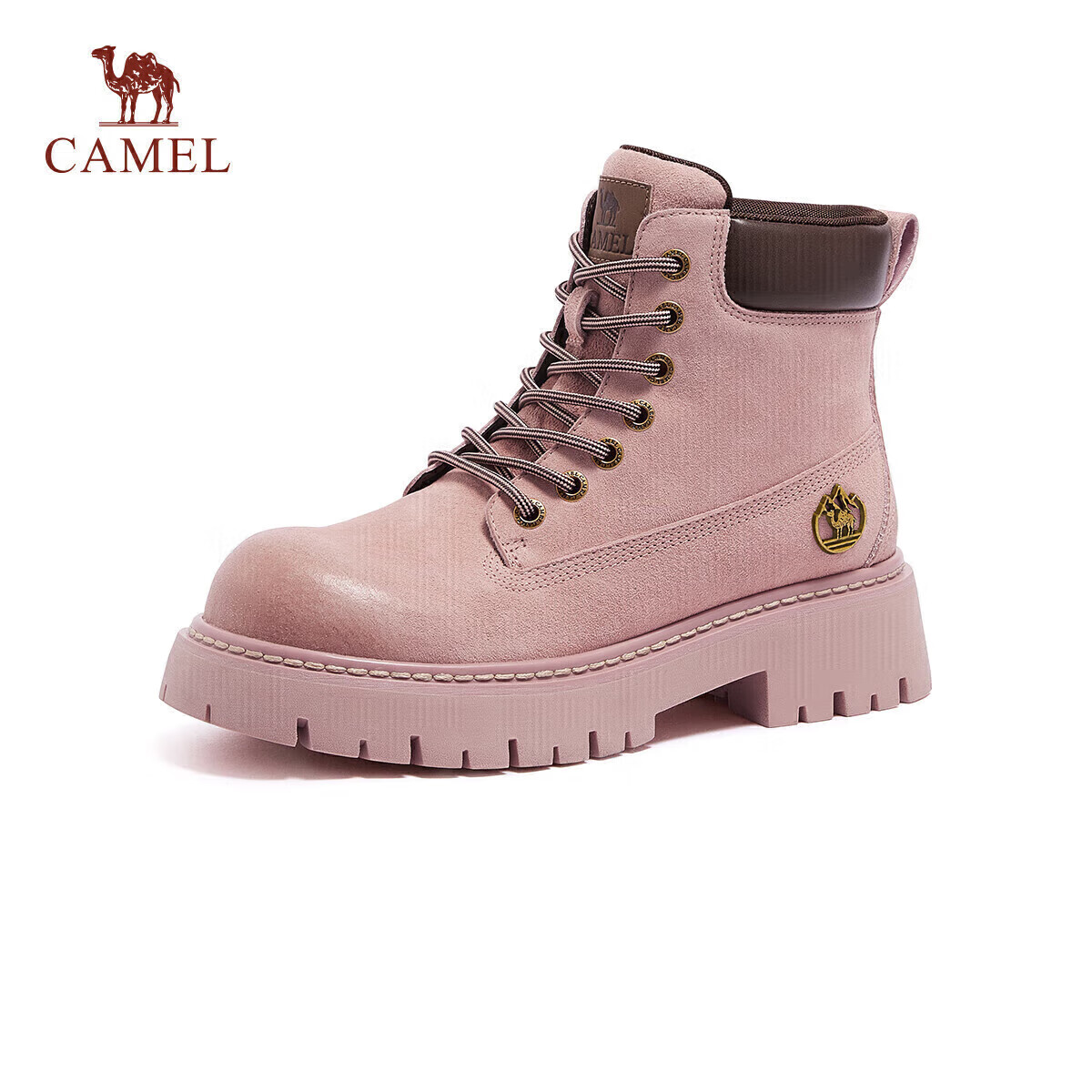 CAMEL [Shanyue] Women's Work Boots Trendy Thick-Soled Martin Boots L25W076018 Pink (Suede) Size 38