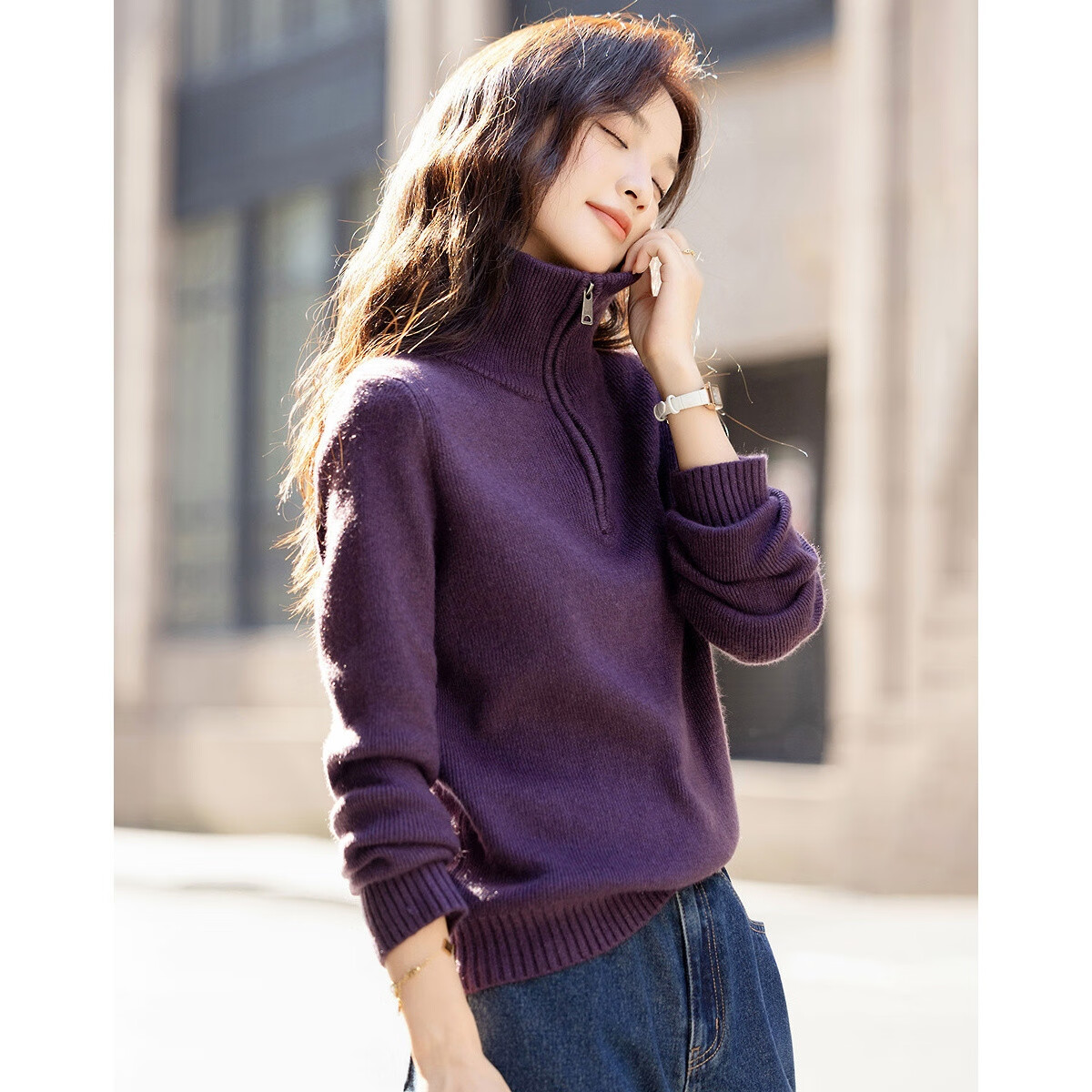Demana [Moment of Soft Warmth] Winter Half-Zip Stand Collar Embroidered Elegant Petite Knit Sweater for Women