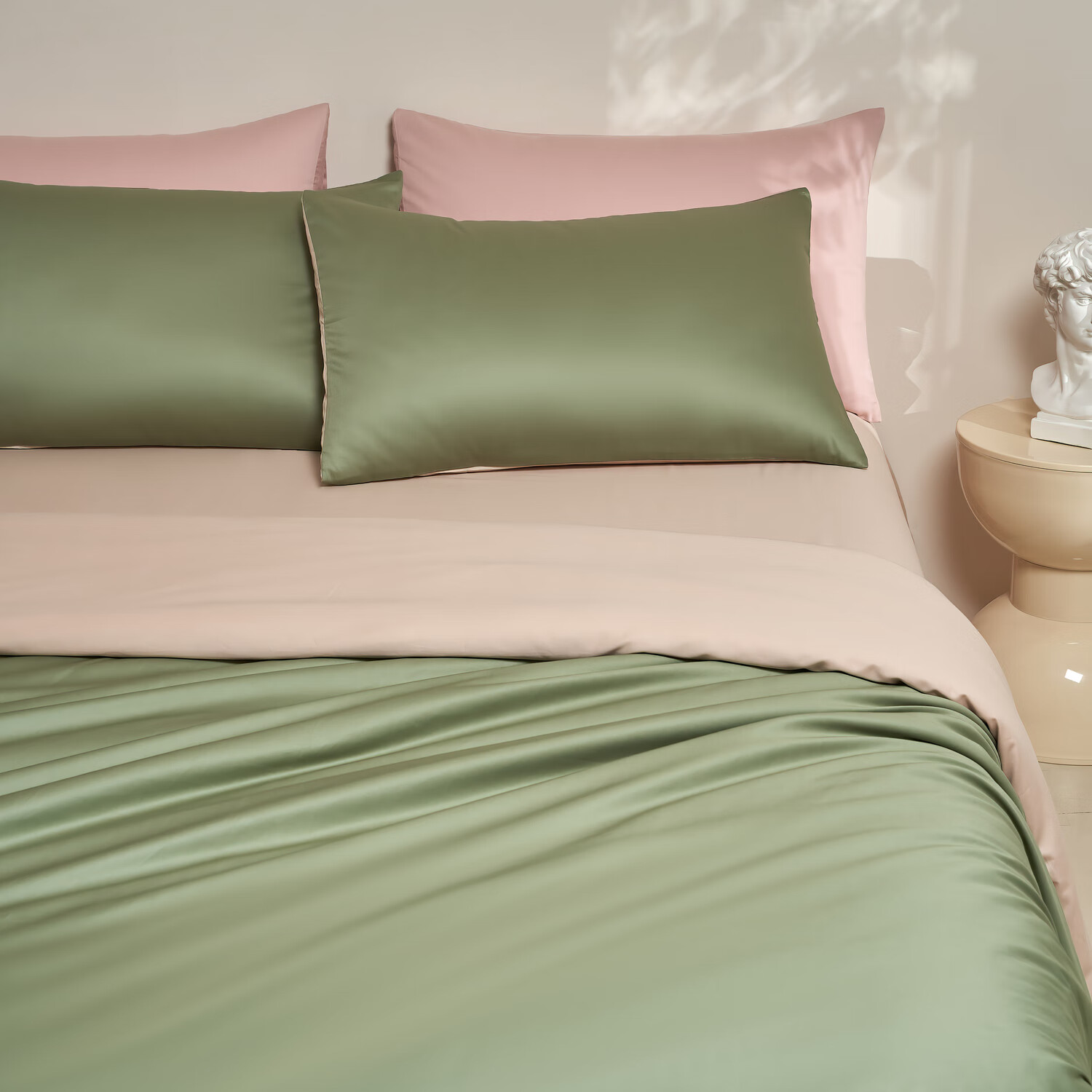 Jiting 60-Thread Count Luxury Cotton Satin Bedding Set 4-Piece Pure Cotton Bed Sheet and Duvet Cover Set Wutong Apricot for 1.5/1.8m Bed