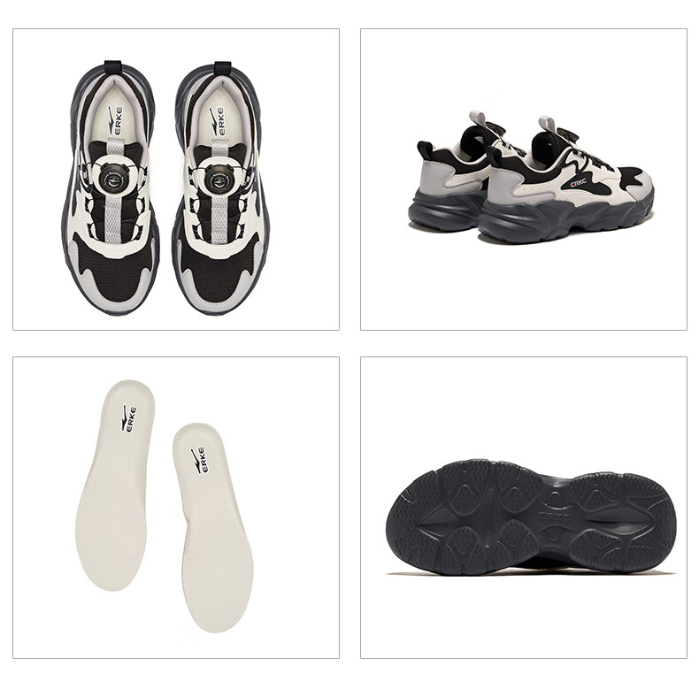 ERKE Kids Casual Shoes Boys and Girls Mesh Breathable Cushioning Running Shoes Microcrystal White/Moonstone Gray/Steel Gray Size 37 57